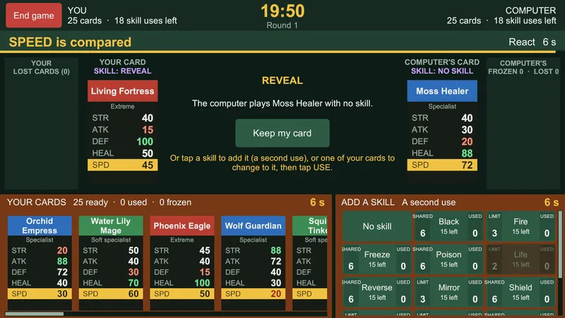 Reveal lets you see the other card, then keep yours or react.